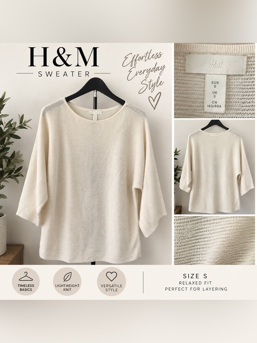 H&M Cream Knit Scoop Neck Sweater
